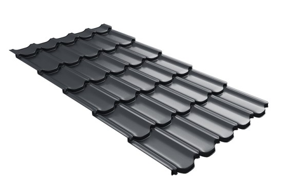 Металлочерепица квинта плюс с 3D резом 0,5 Satin RAL 7024 мокрый асфальт купить в Йошкар-Оле